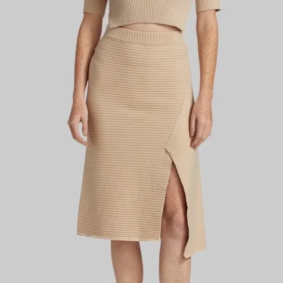 Naadam Asymmetrical Ribbed Knit Midi Skirt - Picture 1 of 5